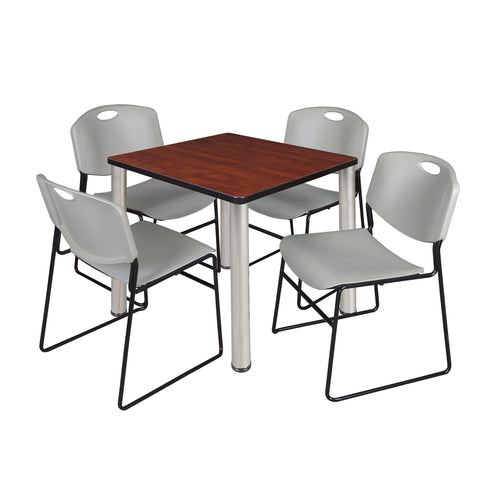 Regency Kee 30 in Square Breakroom Table Top Black Legs 4 Zeng Stack Chairs