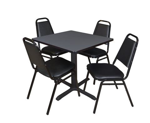Regency Cain 30 in. Square XBase Breakroom Table & 4 Restaurant Stack Chairs Black
