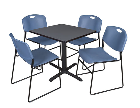 Regency Cain 30 in. Square XBase Breakroom Table & 4 Zeng Stack Chairs