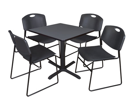 Regency Cain 30 in. Square XBase Breakroom Table & 4 Zeng Stack Chairs