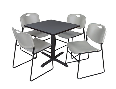 Regency Cain 30 in. Square XBase Breakroom Table & 4 Zeng Stack Chairs