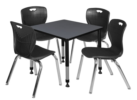 Regency Kee 30 in. Square Adjustable Classroom Table & 4 Andy 18 in. Stack Chairs Black