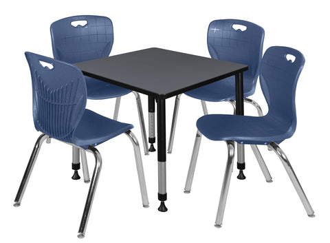 Regency Kee 30 in. Square Adjustable Classroom Table & 4 Andy 18 in. Stack Chairs Black