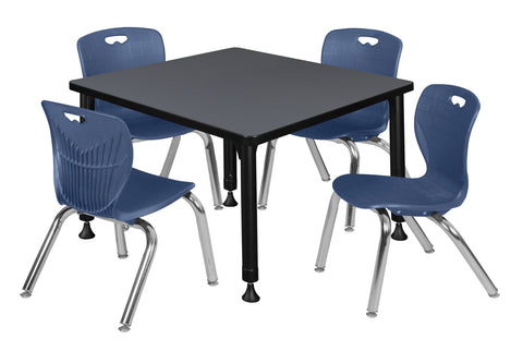 Regency Kee 30 in. Square Adjustable Classroom Table & 4 Andy 12 in. Stack Chairs Black