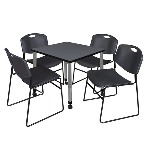 Regency Kee 30 in. Square Mobile Adjustable Classroom Table & 4 Zeng Stack Chairs Black