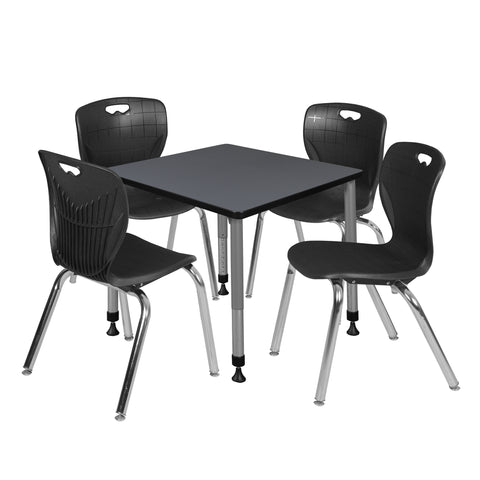 Regency Kee 30 in. Square Adjustable Classroom Table & 4 Andy 18 in. Stack Chairs Black