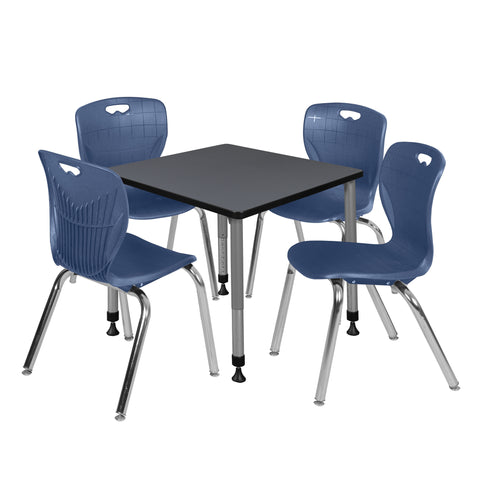 Regency Kee 30 in. Square Adjustable Classroom Table & 4 Andy 18 in. Stack Chairs Black