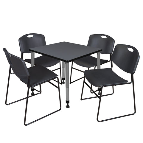 Regency Kee 30 in. Square Adjustable Classroom Table & 4 Zeng Stack Chairs Black