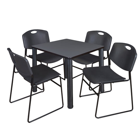 Regency Kee 30 in Square Breakroom Table Top Black Legs 4 Zeng Stack Chairs
