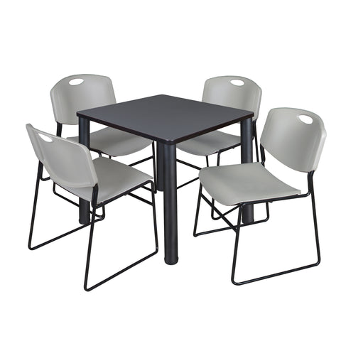 Regency Kee 30 in Square Breakroom Table Top Black Legs 4 Zeng Stack Chairs