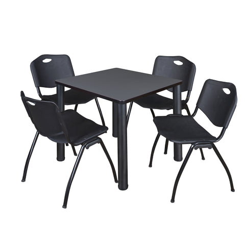 Regency Kee 30 in Square Breakroom Table Top Black Legs 4 M Stack Chairs