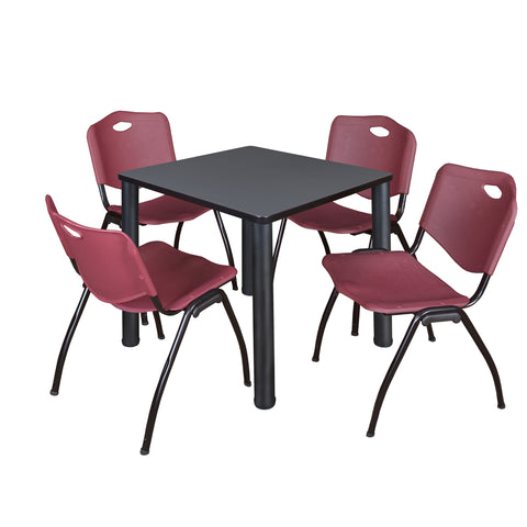 Regency Kee 30 in Square Breakroom Table Top Black Legs 4 M Stack Chairs
