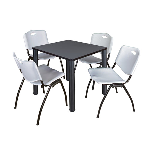 Regency Kee 30 in Square Breakroom Table Top Black Legs 4 M Stack Chairs