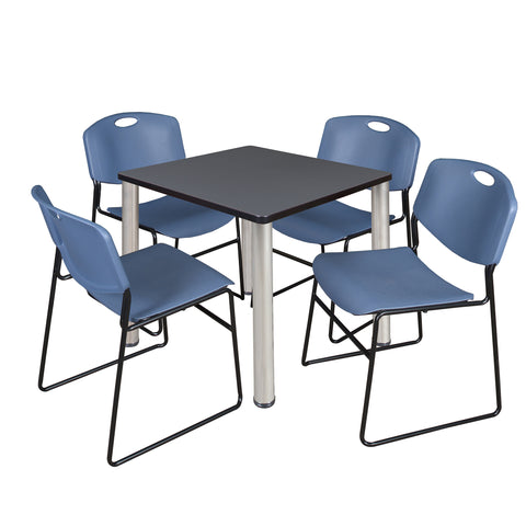 Regency Kee 30 in Square Breakroom Table Top Black Legs 4 Zeng Stack Chairs