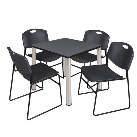 Regency Kee 30 in Square Breakroom Table Top Black Legs 4 Zeng Stack Chairs