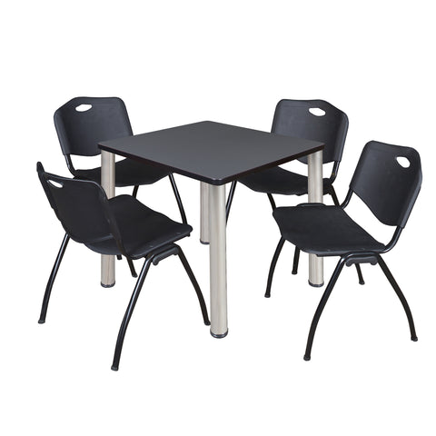 Regency Kee 30 in Square Breakroom Table Top Black Legs 4 M Stack Chairs