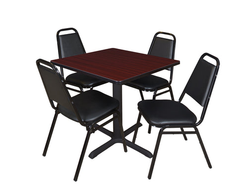 Regency Cain 30 in. Square XBase Breakroom Table & 4 Restaurant Stack Chairs Black
