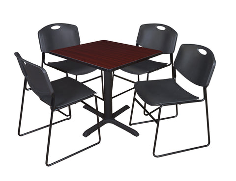 Regency Cain 30 in. Square XBase Breakroom Table & 4 Zeng Stack Chairs
