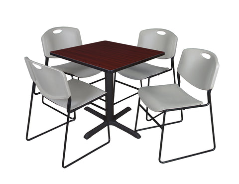 Regency Cain 30 in. Square XBase Breakroom Table & 4 Zeng Stack Chairs