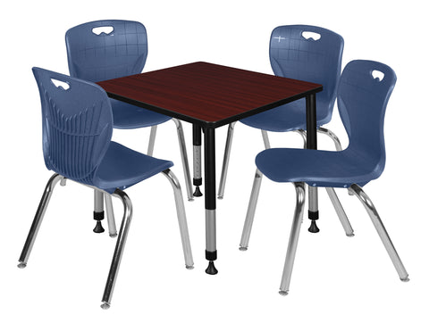 Regency Kee 30 in. Square Adjustable Classroom Table & 4 Andy 18 in. Stack Chairs Black