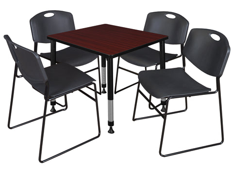 Regency Kee 30 in. Square Adjustable Classroom Table & 4 Zeng Stack Chairs Black