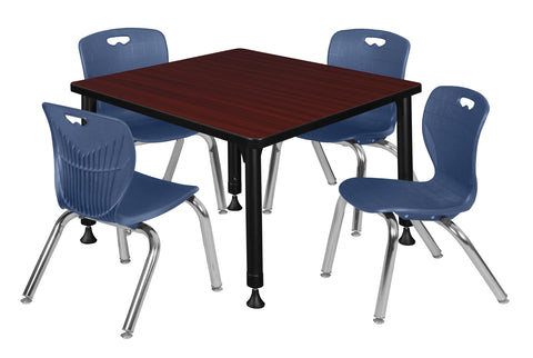 Regency Kee 30 in. Square Adjustable Classroom Table & 4 Andy 12 in. Stack Chairs Black