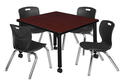 Regency Kee 30 in. Square Mobile Adjustable Classroom Table & 4 Andy 12 in. Stack Chairs Black