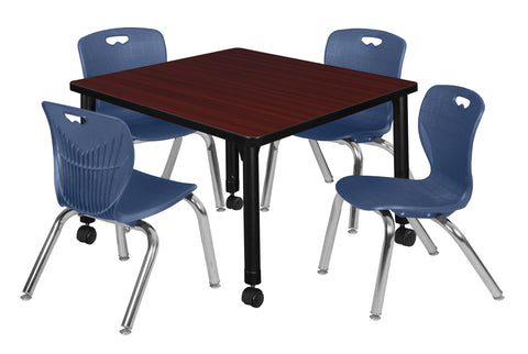 Regency Kee 30 in. Square Mobile Adjustable Classroom Table & 4 Andy 12 in. Stack Chairs Black