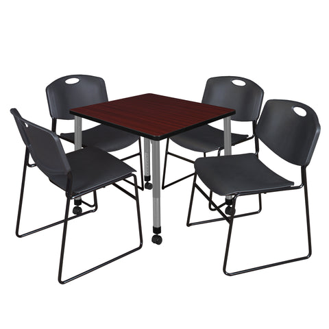 Regency Kee 30 in. Square Mobile Adjustable Classroom Table & 4 Zeng Stack Chairs Black