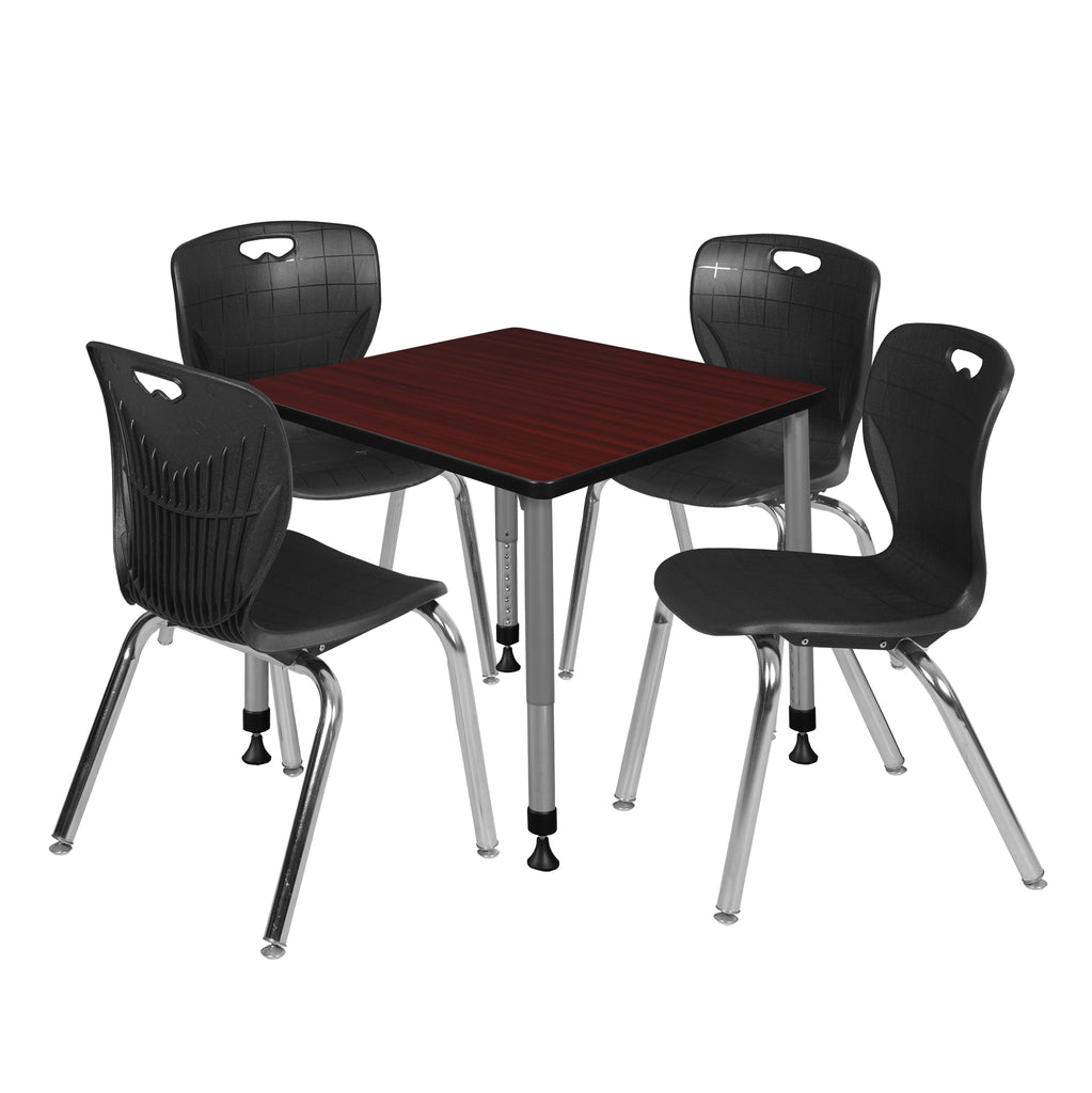 Regency Kee 30 in. Square Adjustable Classroom Table & 4 Andy 18 in. Stack Chairs Black