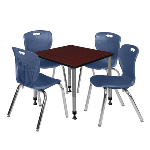 Regency Kee 30 in. Square Adjustable Classroom Table & 4 Andy 18 in. Stack Chairs Black