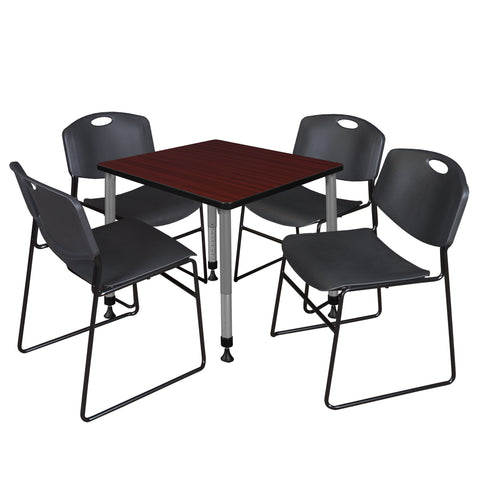 Regency Kee 30 in. Square Adjustable Classroom Table & 4 Zeng Stack Chairs Black