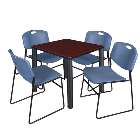 Regency Kee 30 in Square Breakroom Table Top Black Legs 4 Zeng Stack Chairs