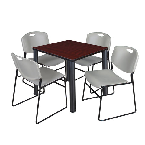 Regency Kee 30 in Square Breakroom Table Top Black Legs 4 Zeng Stack Chairs