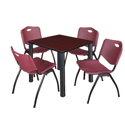 Regency Kee 30 in Square Breakroom Table Top Black Legs 4 M Stack Chairs