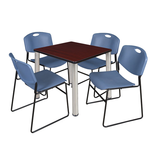 Regency Kee 30 in Square Breakroom Table Top Black Legs 4 Zeng Stack Chairs