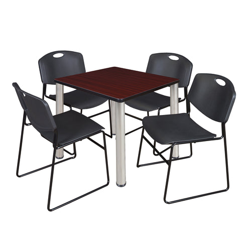 Regency Kee 30 in Square Breakroom Table Top Black Legs 4 Zeng Stack Chairs
