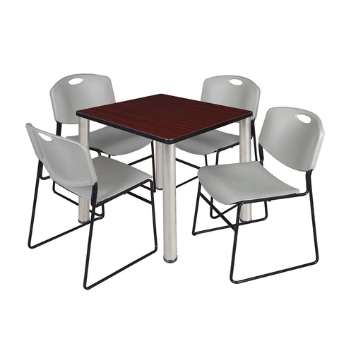Regency Kee 30 in Square Breakroom Table Top Black Legs 4 Zeng Stack Chairs