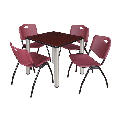 Regency Kee 30 in Square Breakroom Table Top Black Legs 4 M Stack Chairs