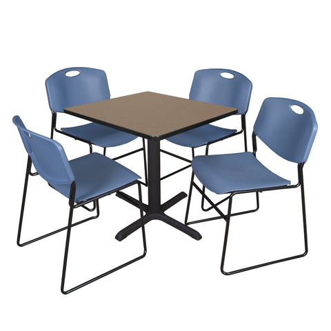 Regency Cain 30 in. Square XBase Breakroom Table & 4 Zeng Stack Chairs