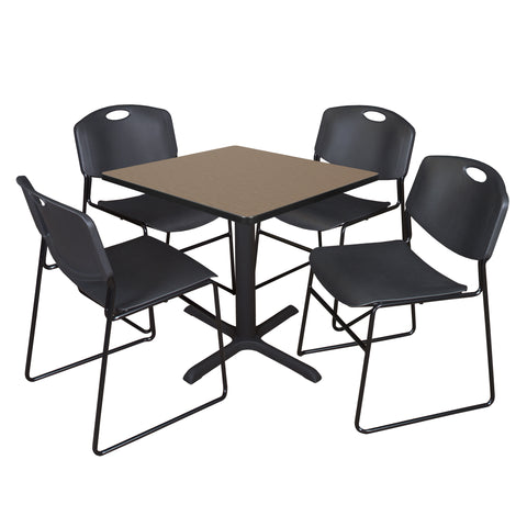 Regency Cain 30 in. Square XBase Breakroom Table & 4 Zeng Stack Chairs