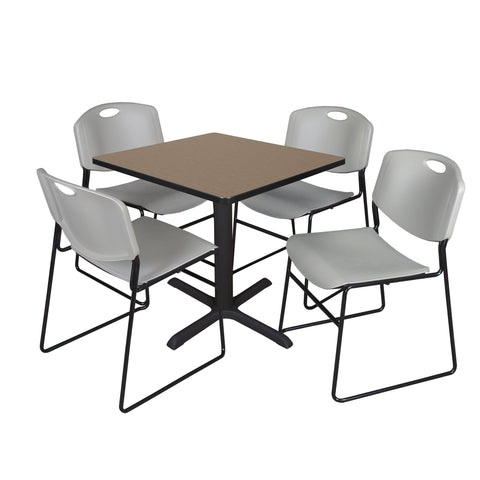 Regency Cain 30 in. Square XBase Breakroom Table & 4 Zeng Stack Chairs