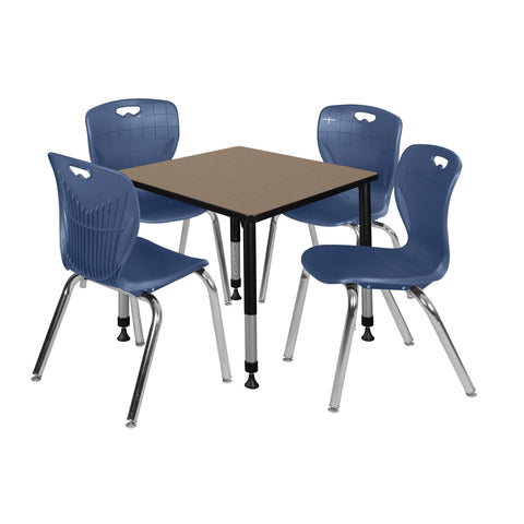 Regency Kee 30 in. Square Adjustable Classroom Table & 4 Andy 18 in. Stack Chairs Black