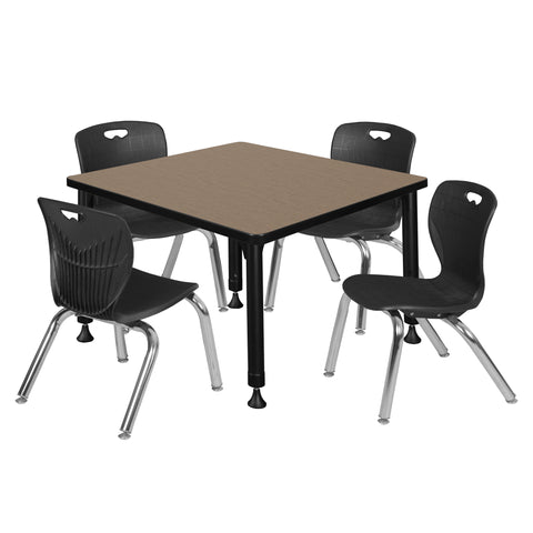Regency Kee 30 in. Square Adjustable Classroom Table & 4 Andy 12 in. Stack Chairs Black