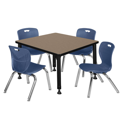 Regency Kee 30 in. Square Adjustable Classroom Table & 4 Andy 12 in. Stack Chairs Black
