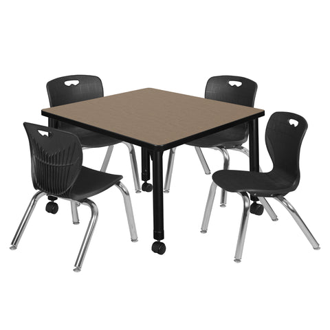 Regency Kee 30 in. Square Mobile Adjustable Classroom Table & 4 Andy 12 in. Stack Chairs Black