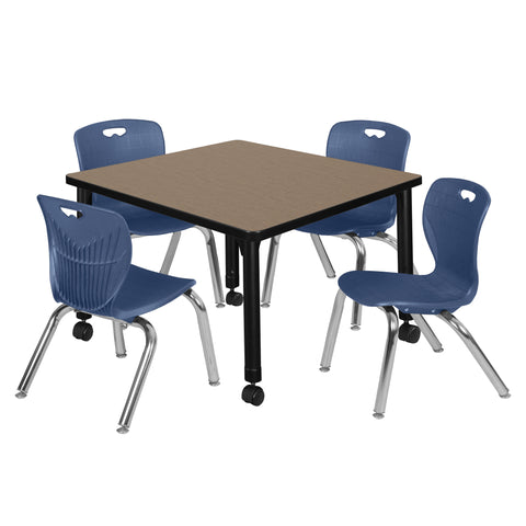 Regency Kee 30 in. Square Mobile Adjustable Classroom Table & 4 Andy 12 in. Stack Chairs Black