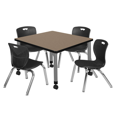 Regency Kee 30 in. Square Mobile Adjustable Classroom Table & 4 Andy 12 in. Stack Chairs Black