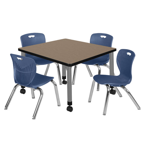Regency Kee 30 in. Square Mobile Adjustable Classroom Table & 4 Andy 12 in. Stack Chairs Black