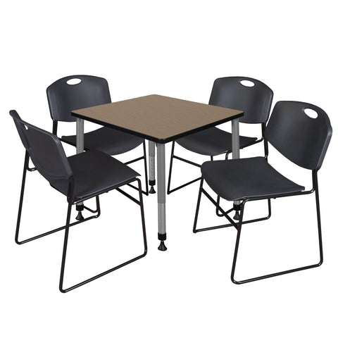 Regency Kee 30 in. Square Adjustable Classroom Table & 4 Zeng Stack Chairs Black